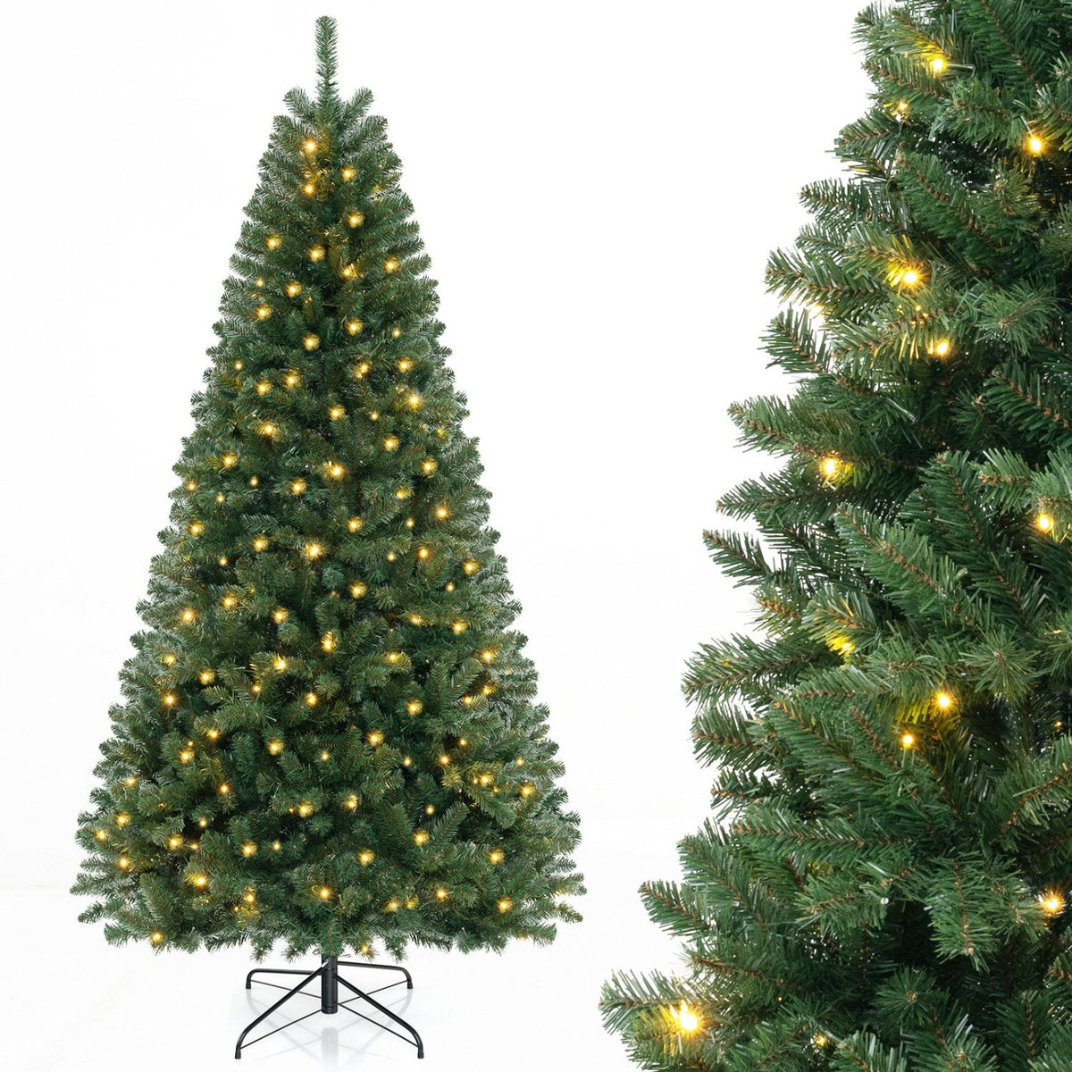 8 FT Pre-Lit Hinged Christmas Tree with 1182 Branch Tips, 400 Warm White LEDs and 8 Modes