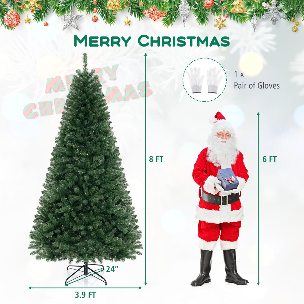 8 FT Pre-Lit Hinged Christmas Tree with 1182 Branch Tips, 400 Warm White LEDs and 8 Modes