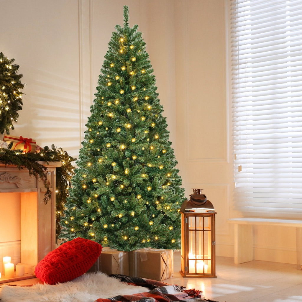 8 FT Pre-Lit Hinged Christmas Tree with 1182 Branch Tips, 400 Warm White LEDs and 8 Modes