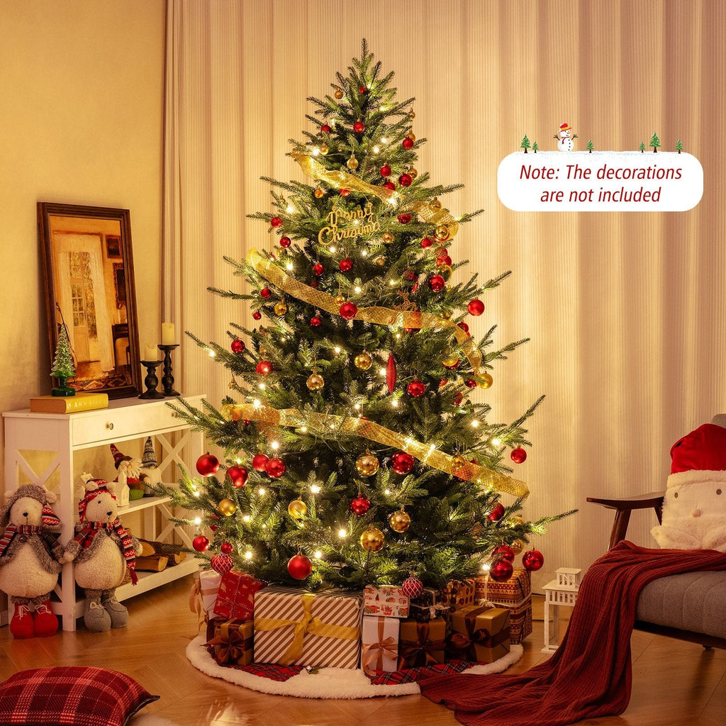 7 FT Pre-Lit Hinged Christmas Tree with 1090 PVC and PE Tips, 340 Warm White LEDs and 8 Modes