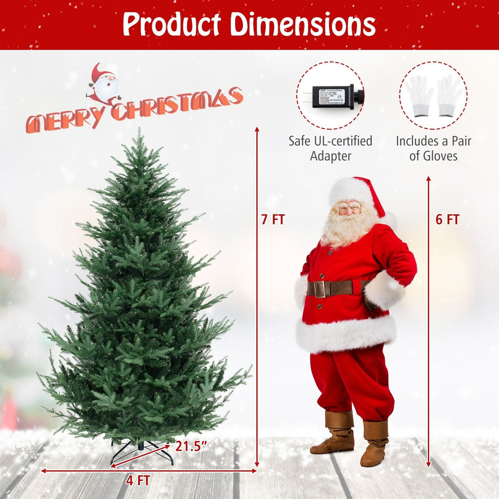 7 FT Pre-Lit Hinged Christmas Tree with 1090 PVC and PE Tips, 340 Warm White LEDs and 8 Modes