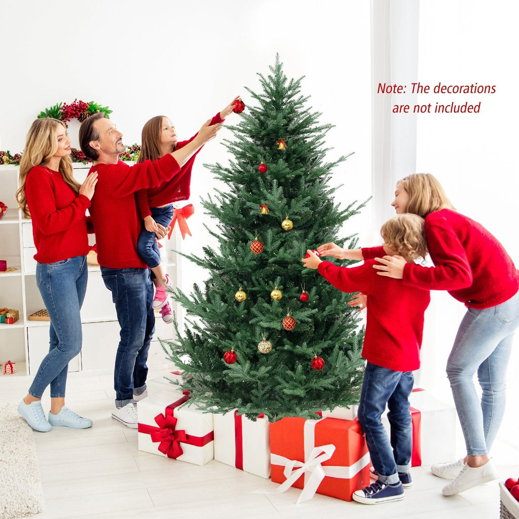 7 FT Pre-Lit Hinged Christmas Tree with 1090 PVC and PE Tips, 340 Warm White LEDs and 8 Modes