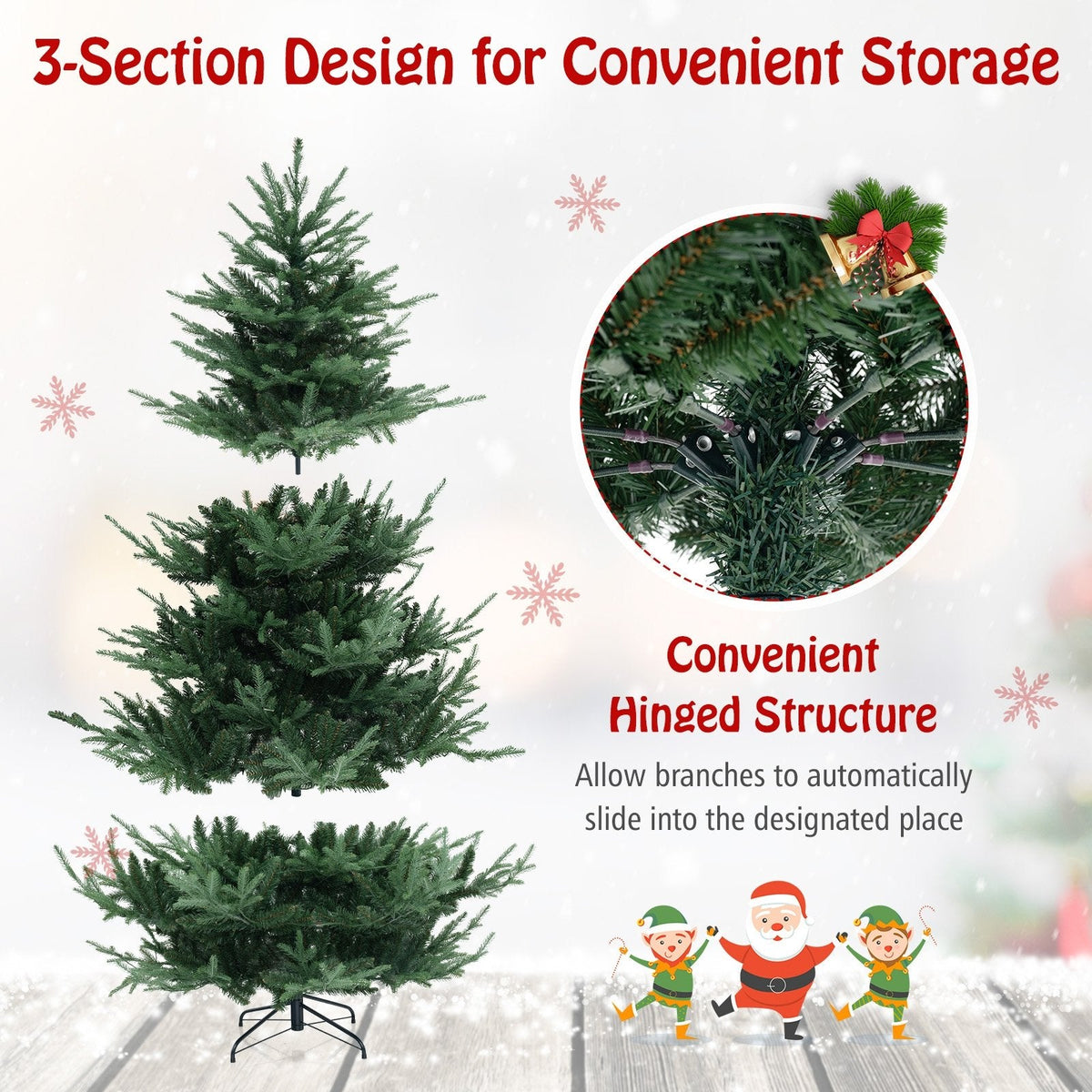 7 FT Pre-Lit Hinged Christmas Tree with 1090 PVC and PE Tips, 340 Warm White LEDs and 8 Modes
