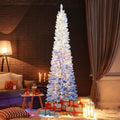 7 FT Slim Ombre Blue Snow Flocked Christmas Tree with 588 Tips, 290 LEDs, Timer and Memory