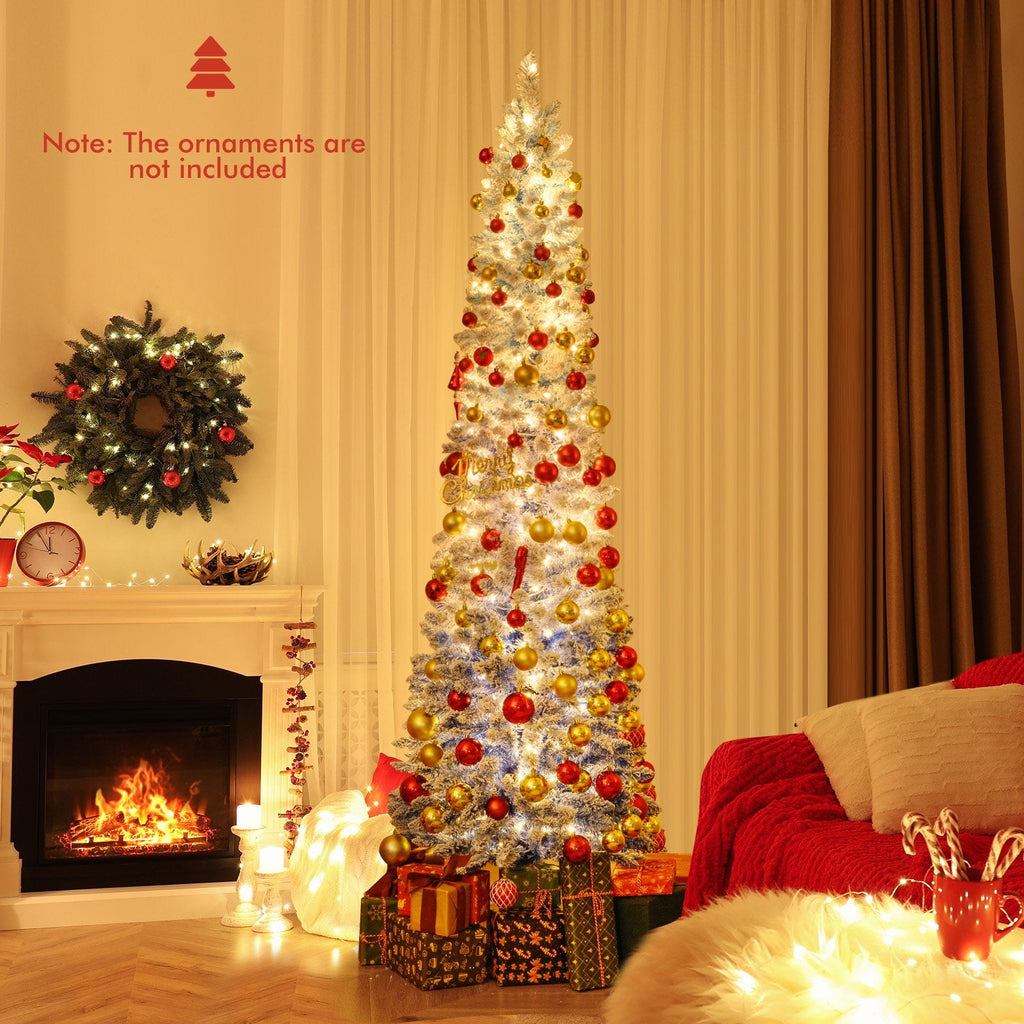 7 FT Slim Ombre Blue Snow Flocked Christmas Tree with 588 Tips, 290 LEDs, Timer and Memory