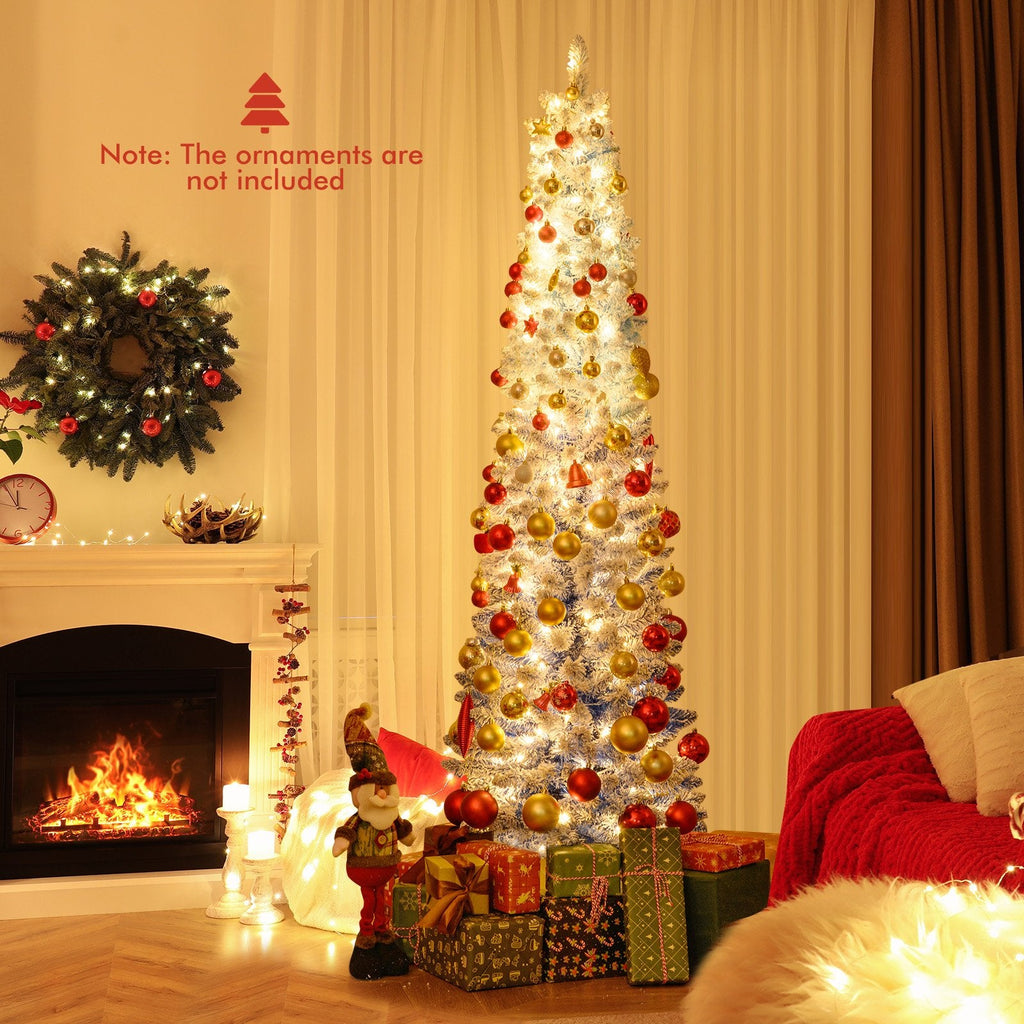 6 FT Slim Ombre Blue Snow Flocked Christmas Tree with 435 Tips, 220 LEDs, Timer and Memory
