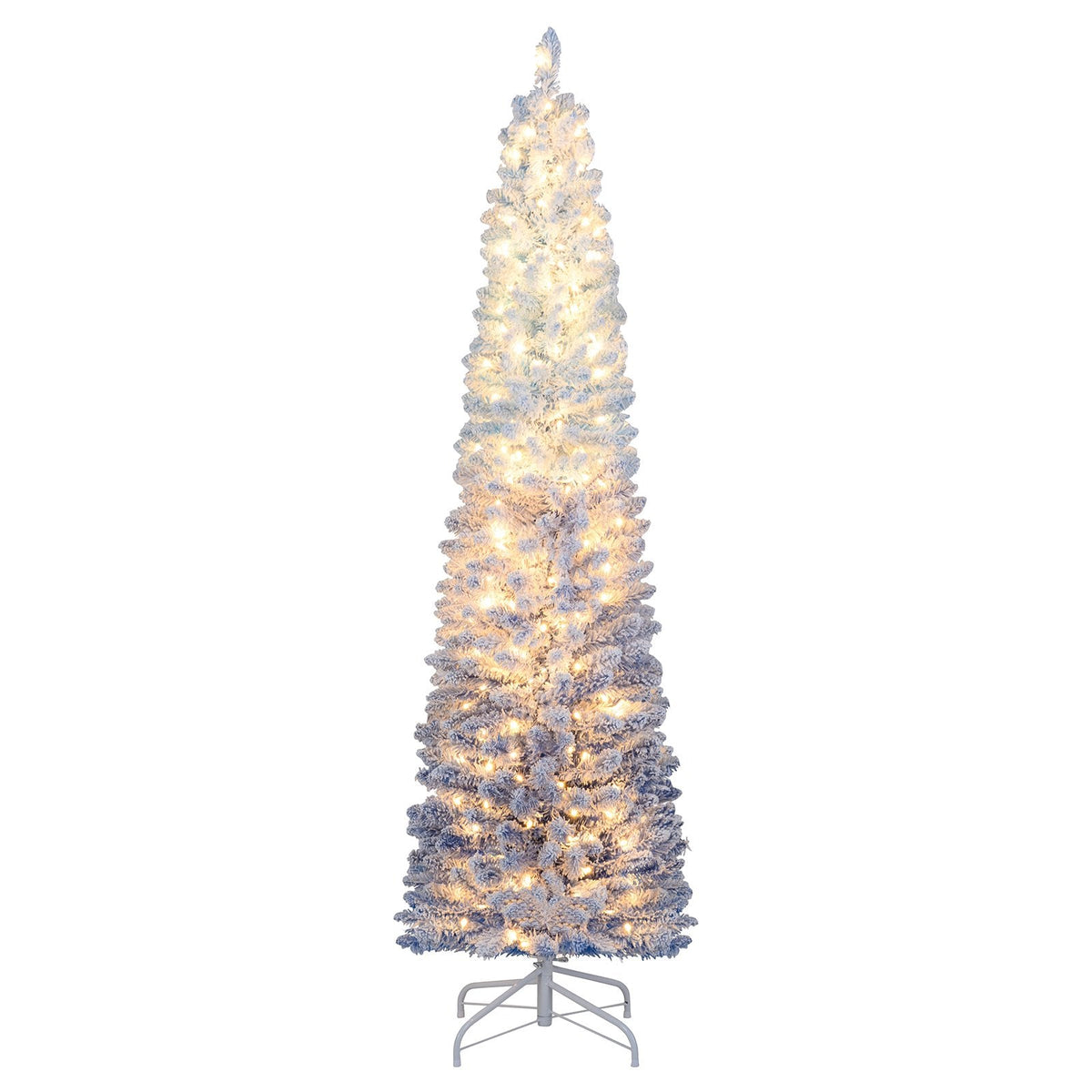 6 FT Slim Ombre Blue Snow Flocked Christmas Tree with 435 Tips, 220 LEDs, Timer and Memory