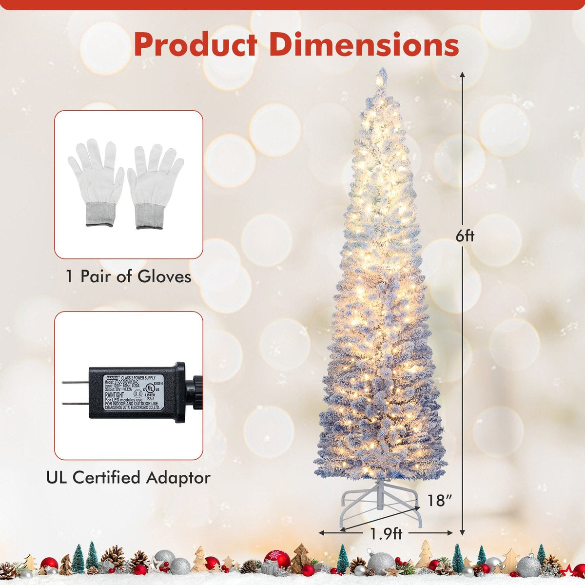 6 FT Slim Ombre Blue Snow Flocked Christmas Tree with 435 Tips, 220 LEDs, Timer and Memory