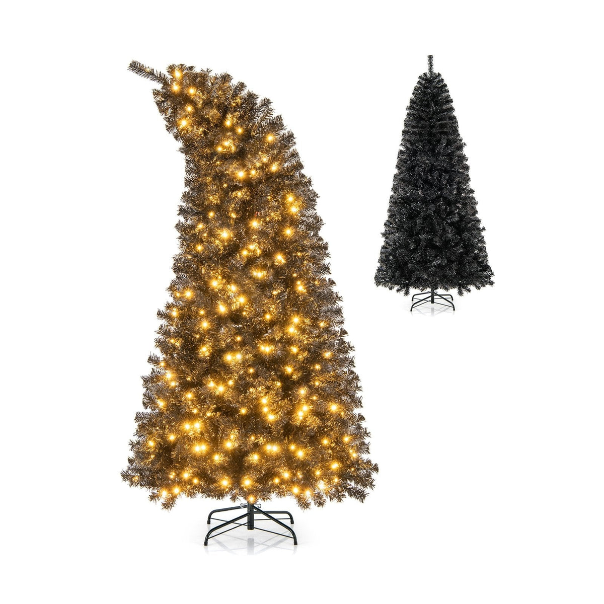 7 FT Black Pre-Lit Christmas Tree with Bendable Top, 1050 Branch Tips and 340 Warm White LEDs