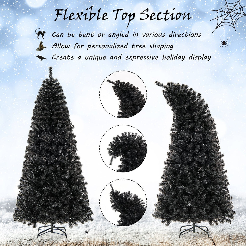 7 FT Black Pre-Lit Christmas Tree with Bendable Top, 1050 Branch Tips and 340 Warm White LEDs
