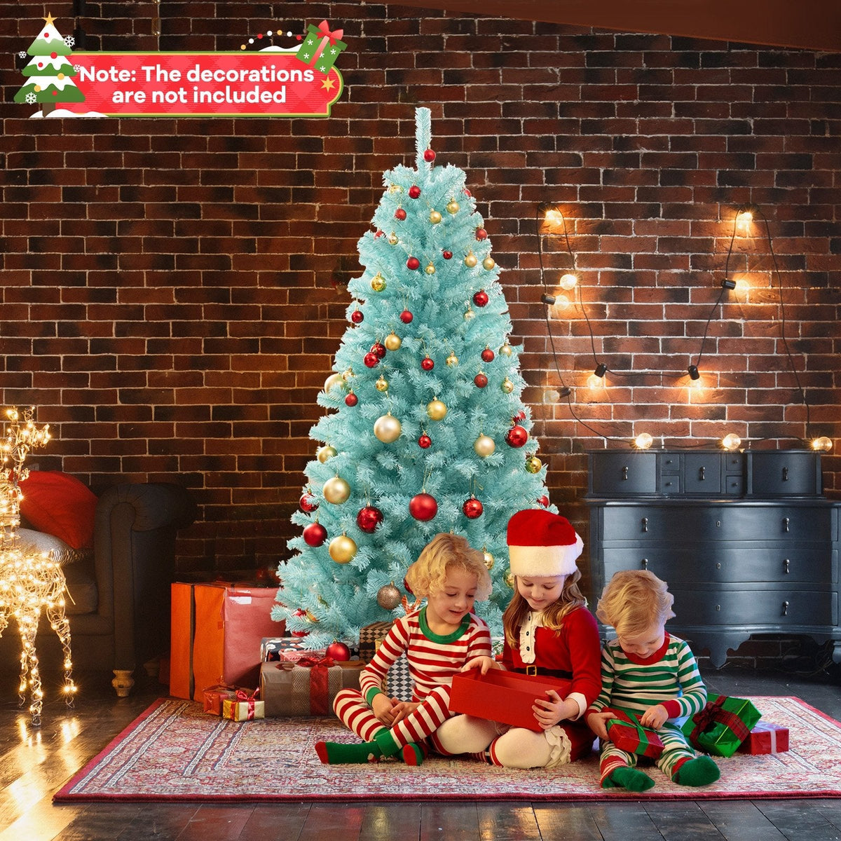 6 FT Blue Pre-Lit Artificial Christmas Tree with 758 Tips and 280 Warm White LED Lights