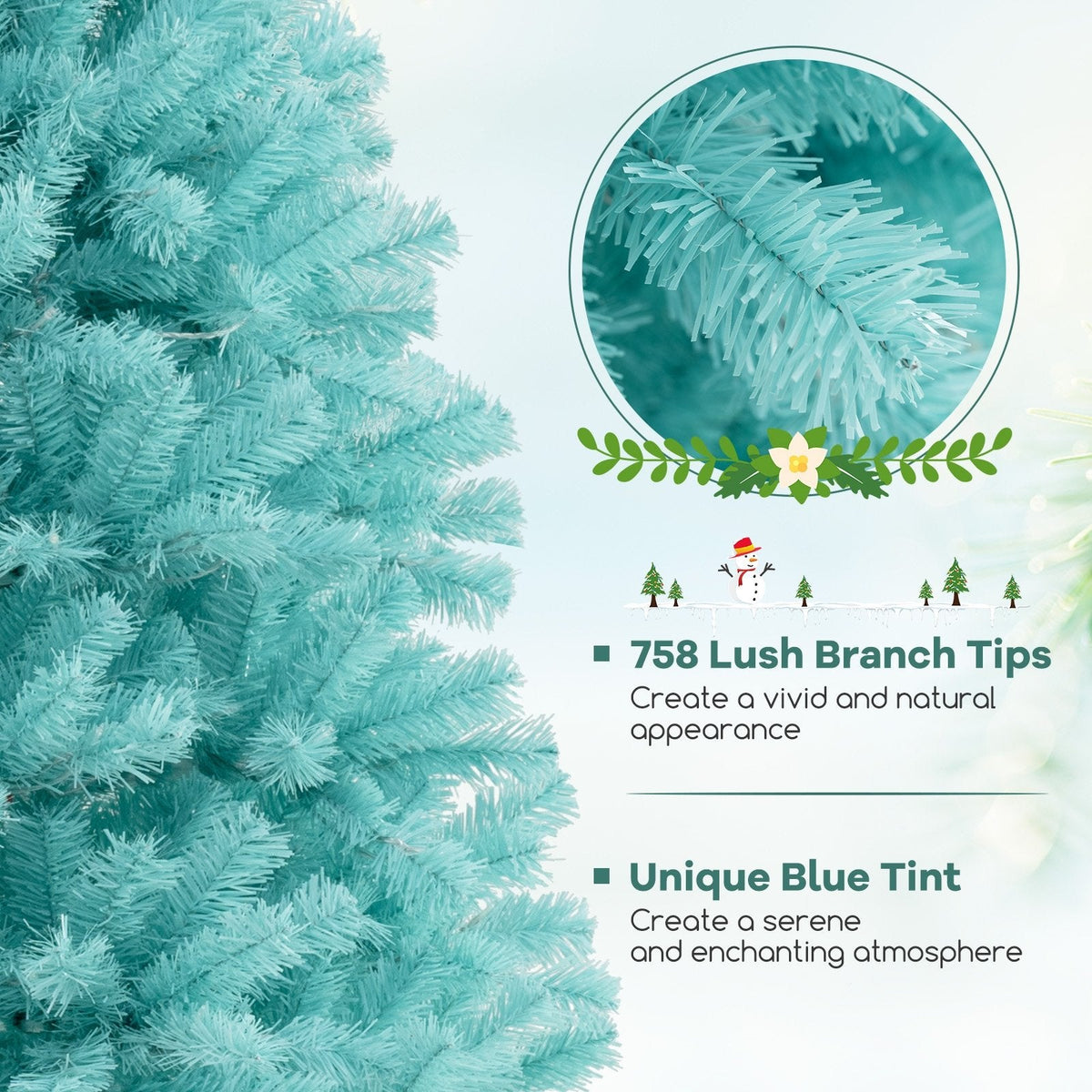 6 FT Blue Pre-Lit Artificial Christmas Tree with 758 Tips and 280 Warm White LED Lights