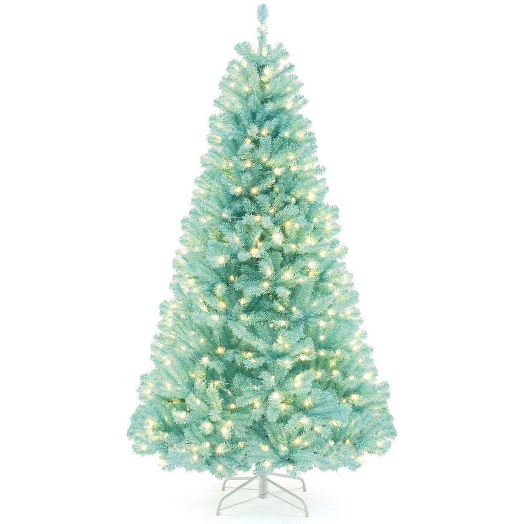 7 FT Blue Pre-Lit Artificial Christmas Tree with 1040 Tips and 380 Warm White LED Lights