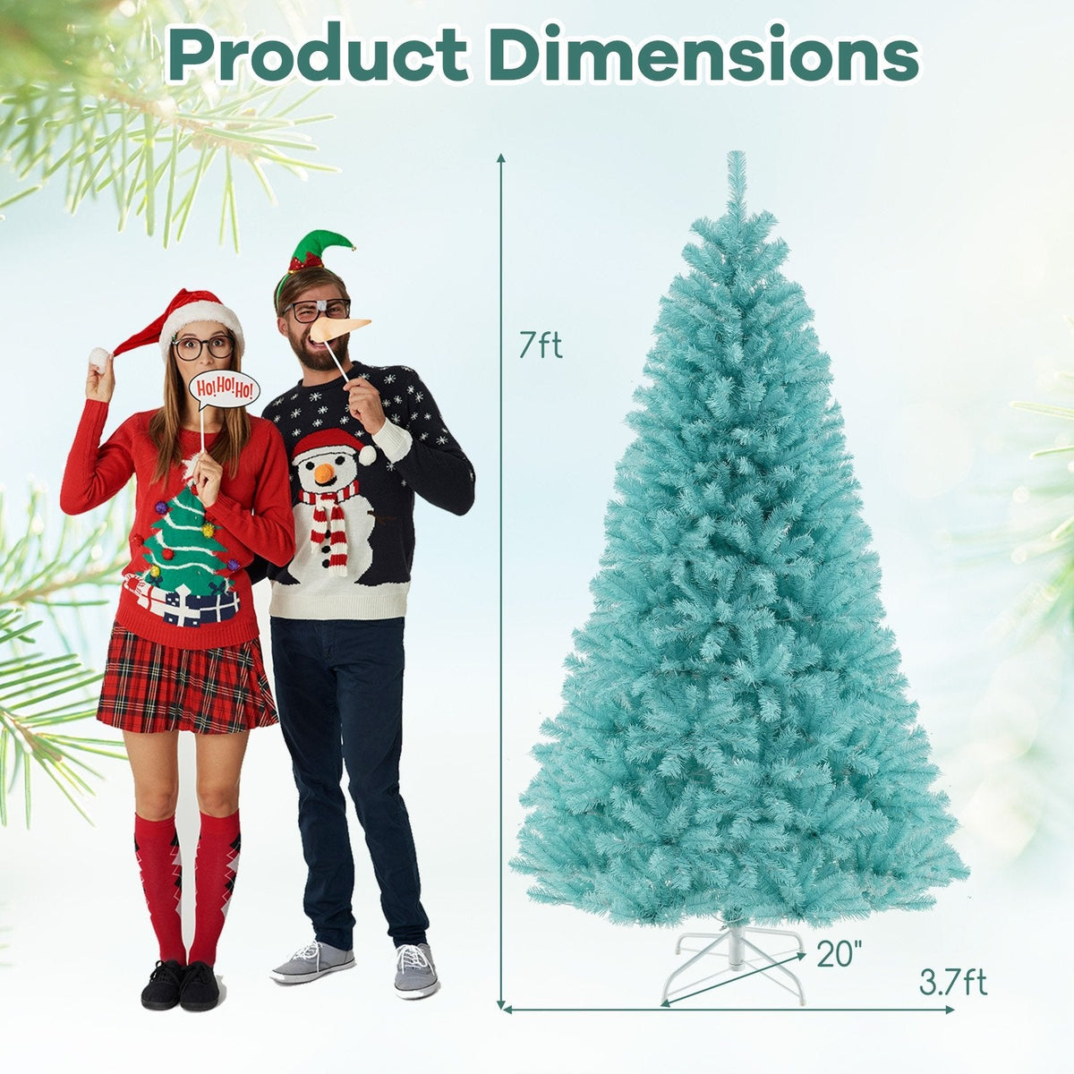 7 FT Blue Pre-Lit Artificial Christmas Tree with 1040 Tips and 380 Warm White LED Lights