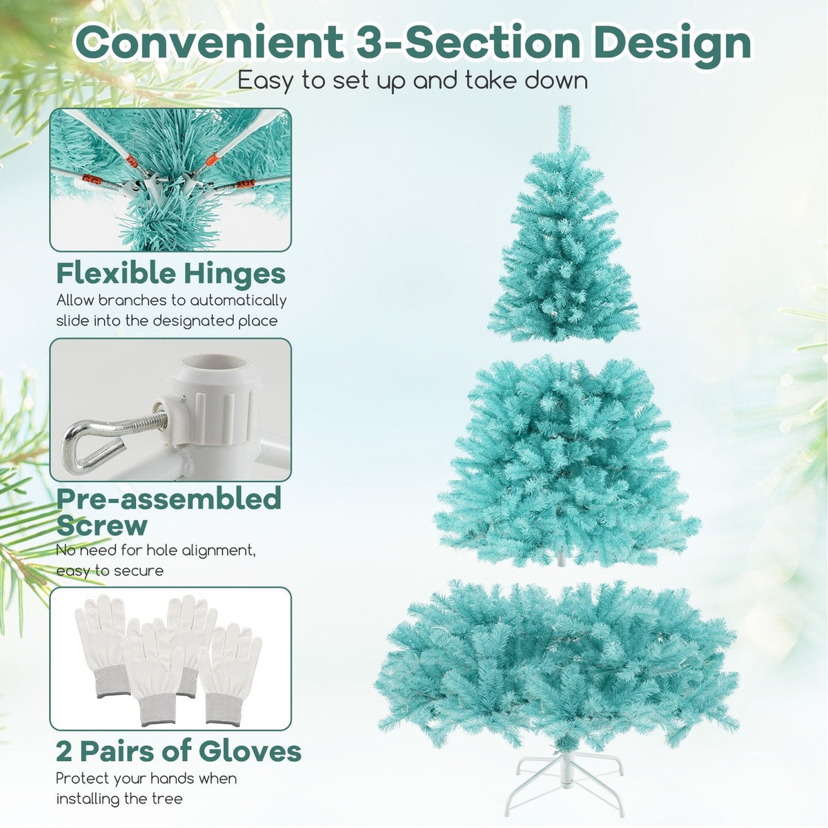 7 FT Blue Pre-Lit Artificial Christmas Tree with 1040 Tips and 380 Warm White LED Lights