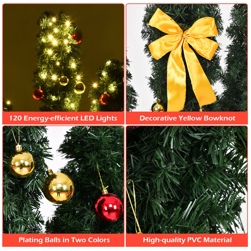 6 FT Pre-Lit Artificial Cactus Christmas Tree with LED Lights, Ball Ornaments and Bow