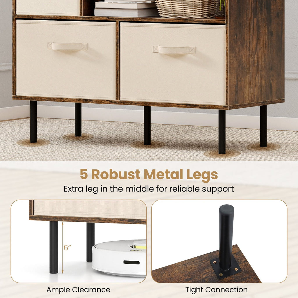 6-Cube Bookshelf with 3 Removable Folding Fabric Drawers for Living Room-Rustic Brown