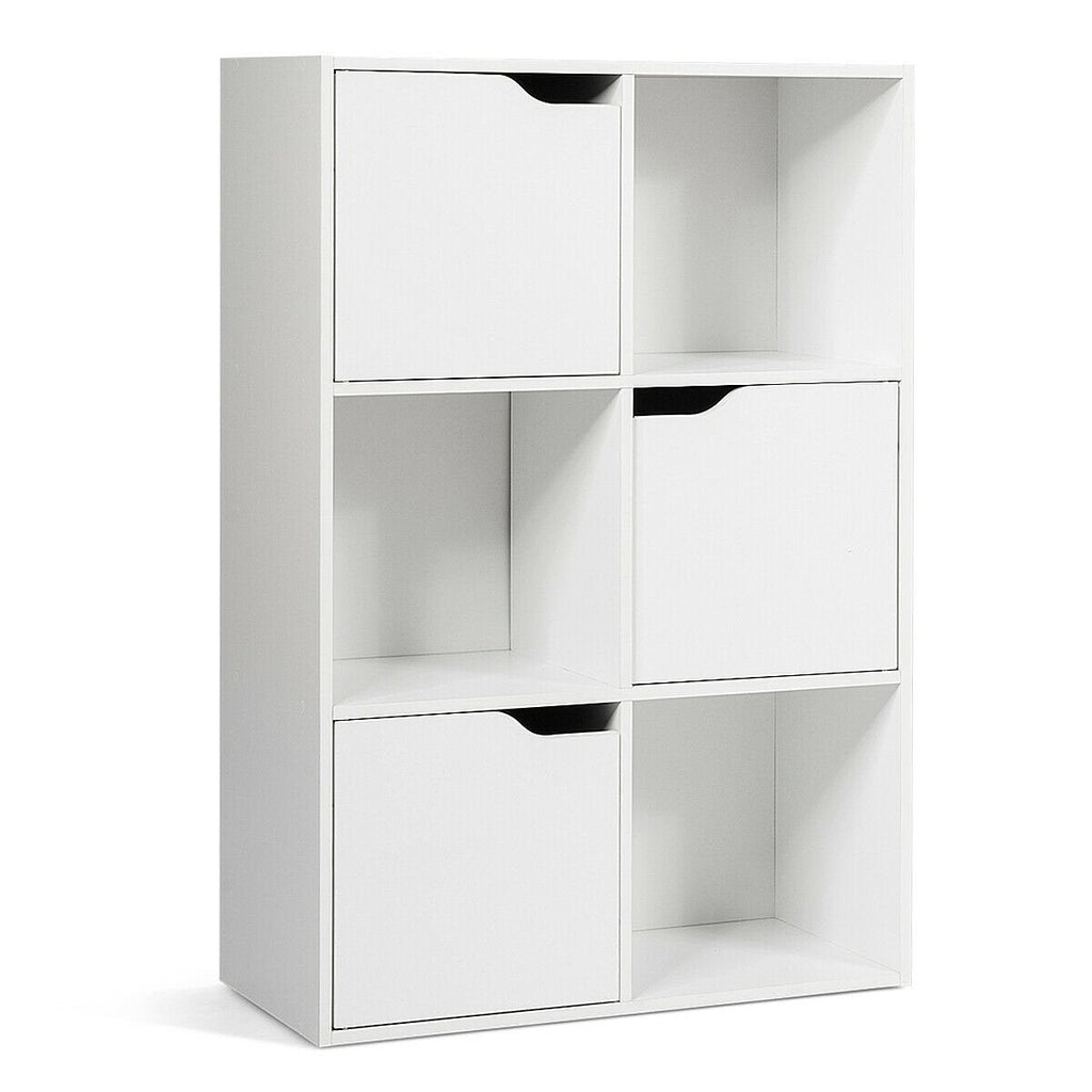 6 Cube Storage Organiser with 3 Doors, Freestanding Cube Bookcase, White