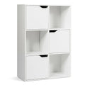 6 Cube Storage Organiser with 3 Doors, Freestanding Cube Bookcase, White