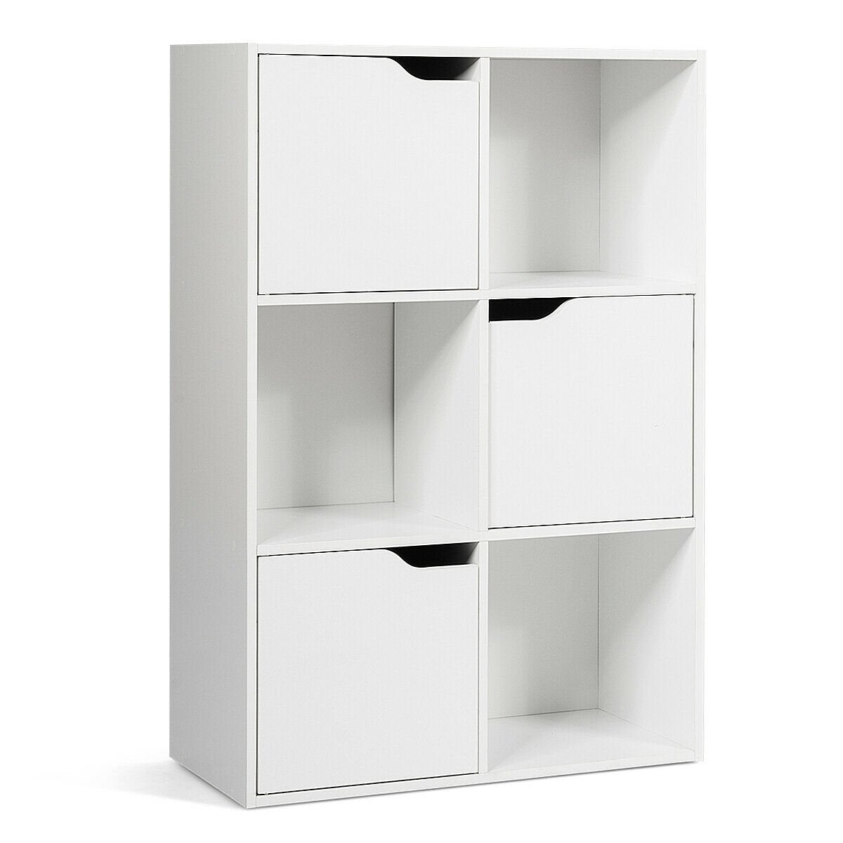 6 Cube Storage Organiser with 3 Doors, Freestanding Cube Bookcase, White