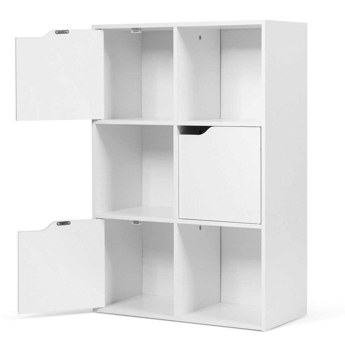 6 Cube Storage Organiser with 3 Doors, Freestanding Cube Bookcase, White