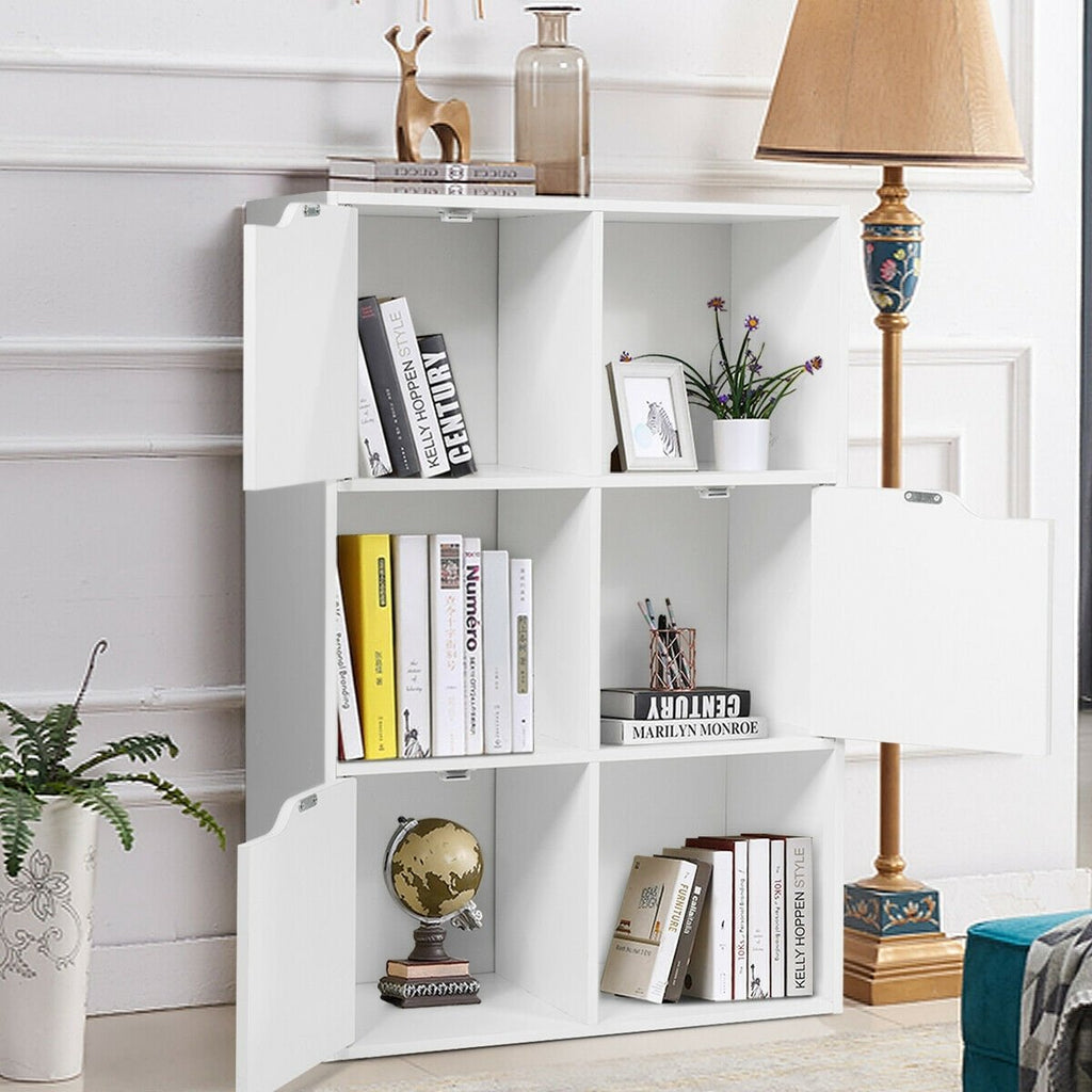 6 Cube Storage Organiser with 3 Doors, Freestanding Cube Bookcase, White