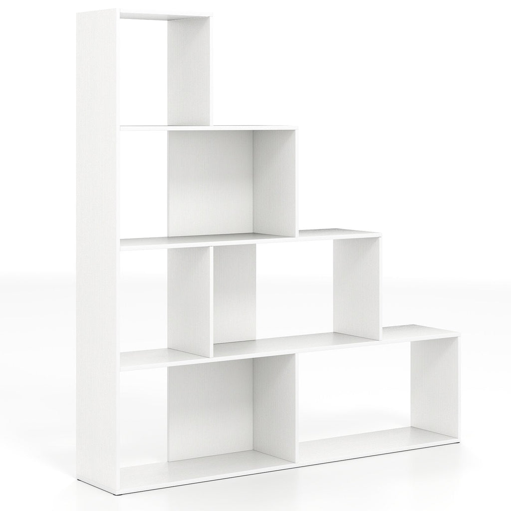 4 Tier Stair Bookcase with 6 Cubes, Stepped Display Shelf, White