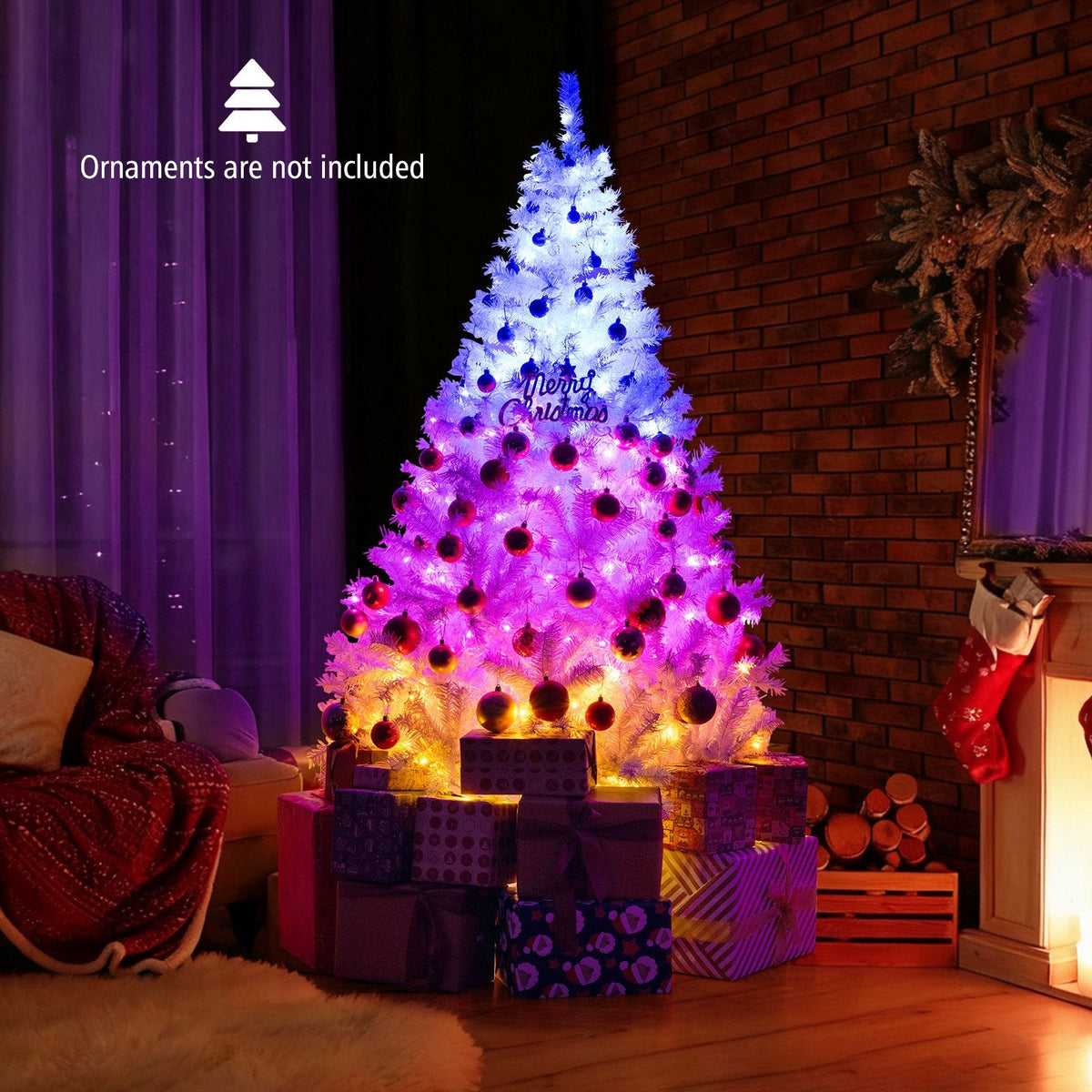 6 FT White Pre-Lit Hinged Christmas Tree with 1000 Tips, 280 Dual Colour LEDs and 11 Modes