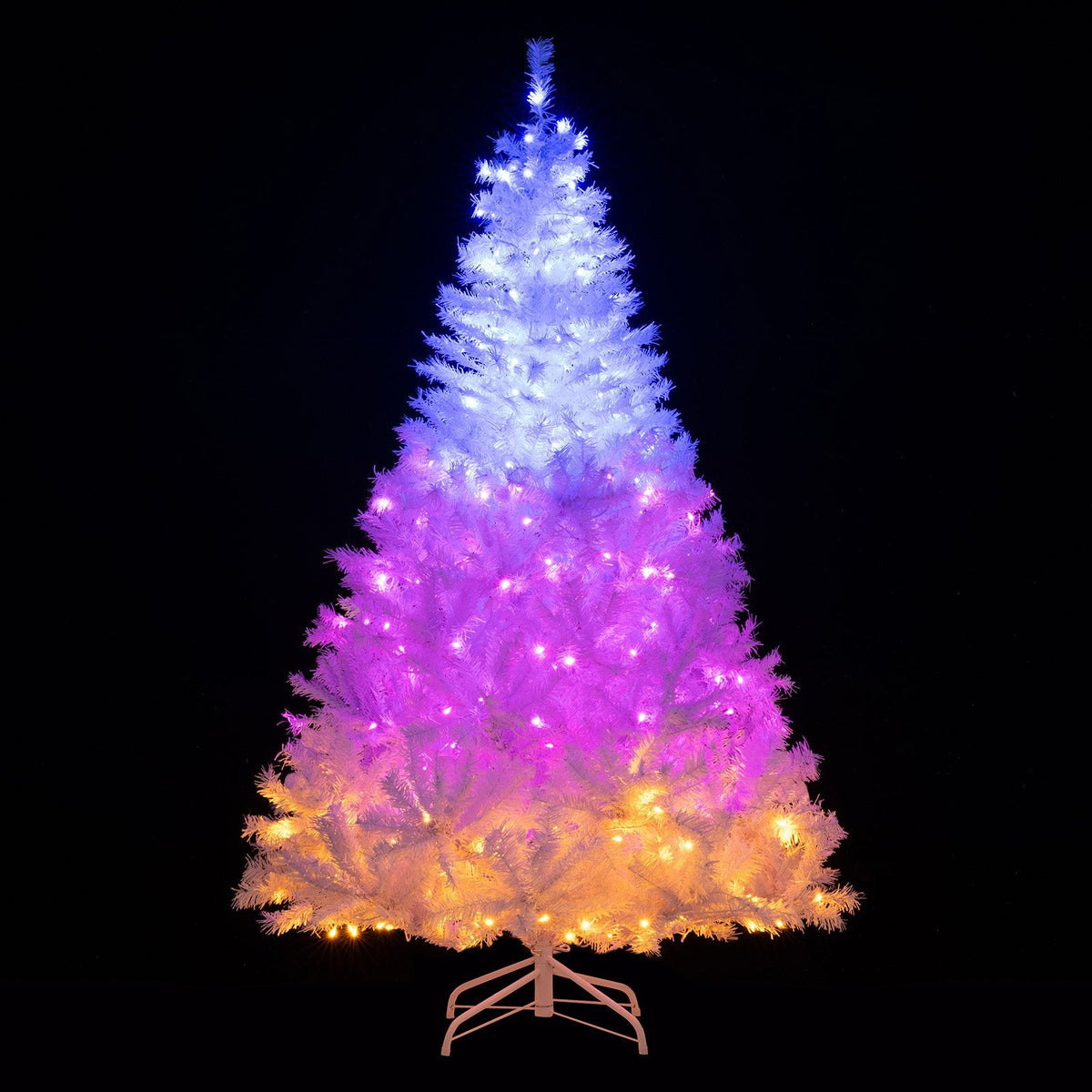 6 FT White Pre-Lit Hinged Christmas Tree with 1000 Tips, 280 Dual Colour LEDs and 11 Modes