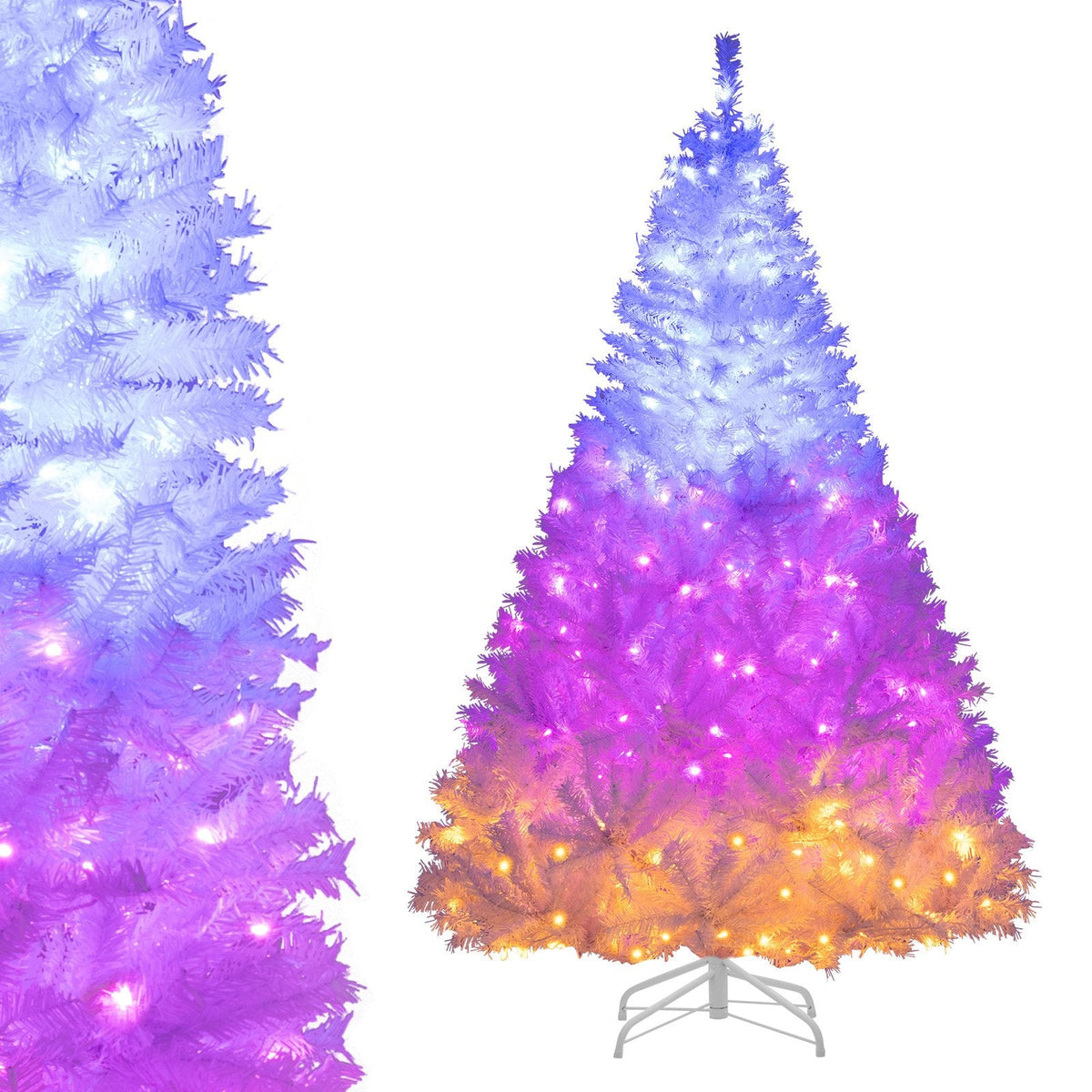 6 FT White Pre-Lit Hinged Christmas Tree with 1000 Tips, 280 Dual Colour LEDs and 11 Modes