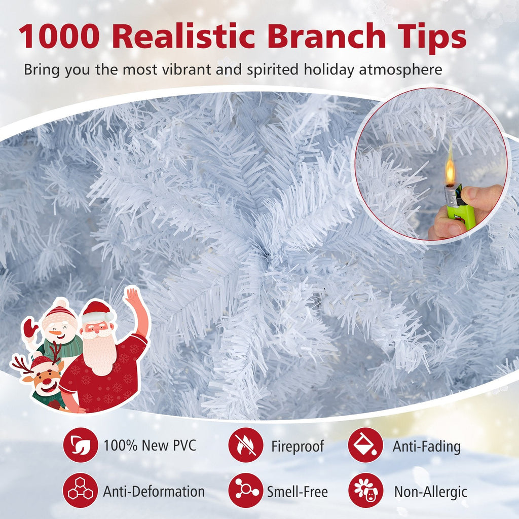 6 FT White Pre-Lit Hinged Christmas Tree with 1000 Tips, 280 Dual Colour LEDs and 11 Modes