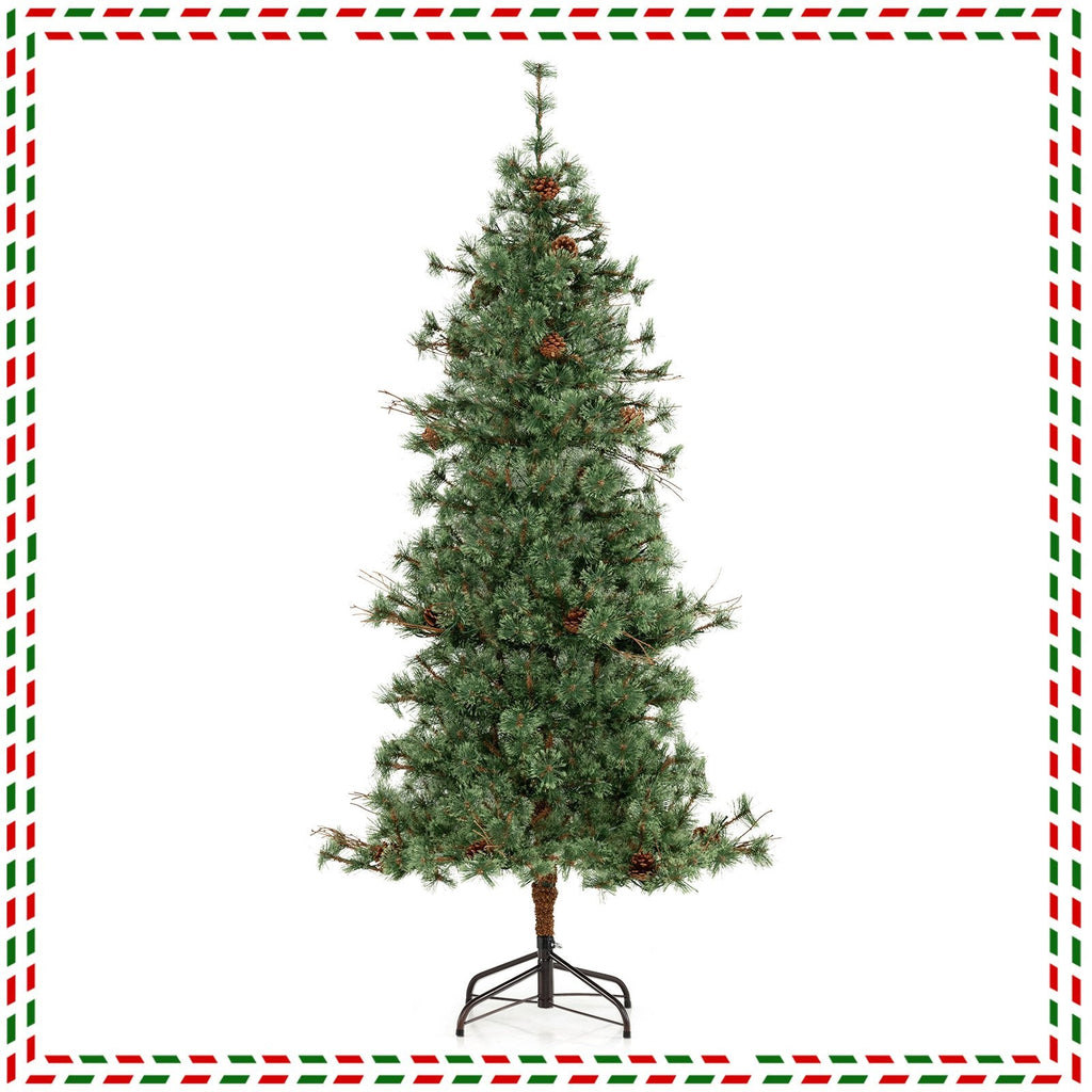 6 FT Pre-Lit Hinged Christmas Tree with 370 Cashmere Tips, 22 Pine Cones and Vintage Style LEDs