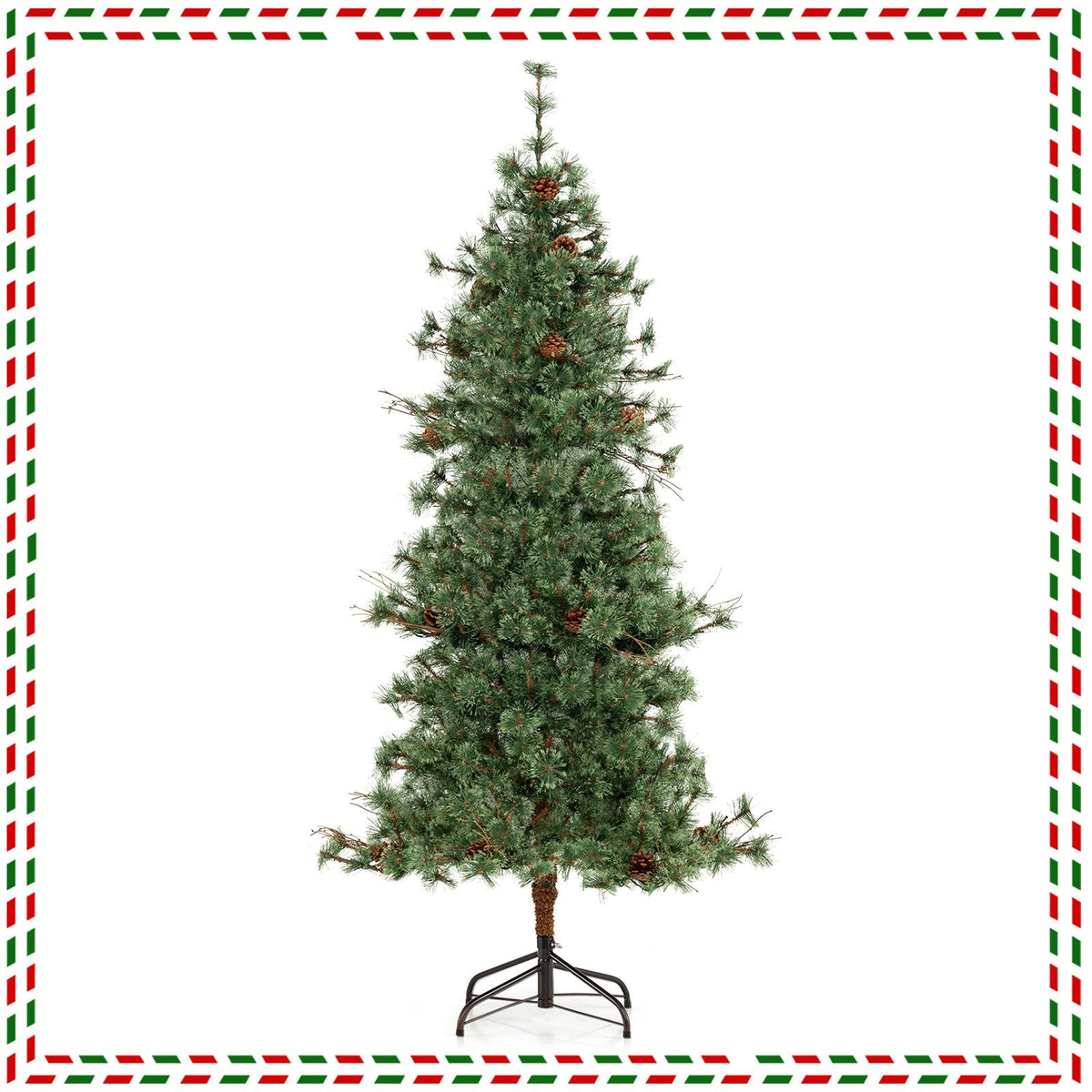 6 FT Pre-Lit Hinged Christmas Tree with 370 Cashmere Tips, 22 Pine Cones and Vintage Style LEDs