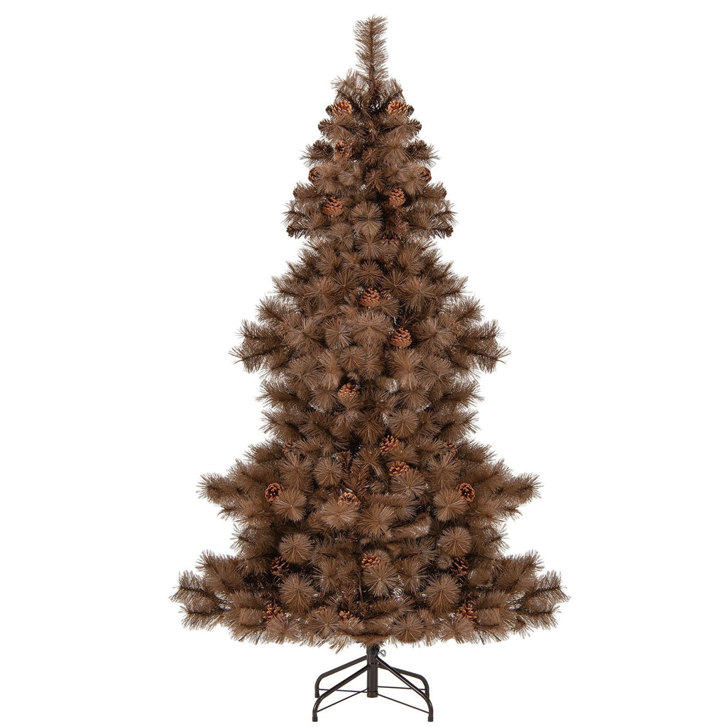 6 FT Pre-Lit Chocolate Brown Christmas Tree with 493 Tips, 52 Pine Cones and 200 Warm White LEDs