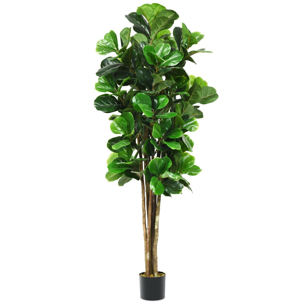 71 Inch Artificial Fiddle Leaf Fig Tree with Cement Weighted Planter, 232 Leaves