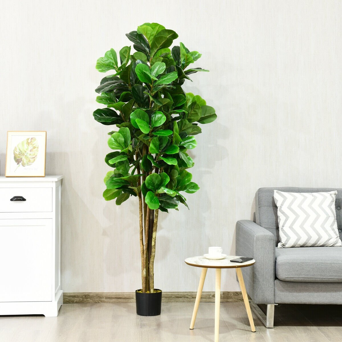 71 Inch Artificial Fiddle Leaf Fig Tree with Cement Weighted Planter, 232 Leaves