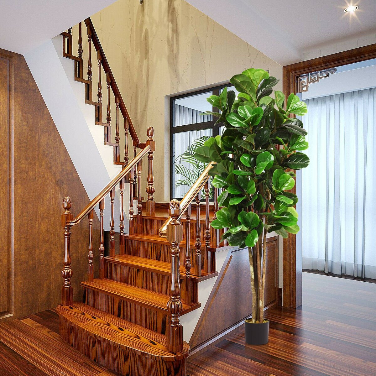 71 Inch Artificial Fiddle Leaf Fig Tree with Cement Weighted Planter, 232 Leaves