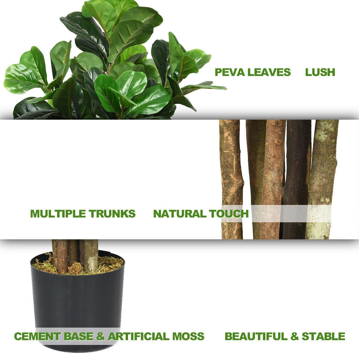 71 Inch Artificial Fiddle Leaf Fig Tree with Cement Weighted Planter, 232 Leaves
