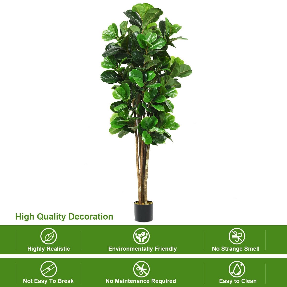 71 Inch Artificial Fiddle Leaf Fig Tree with Cement Weighted Planter, 232 Leaves