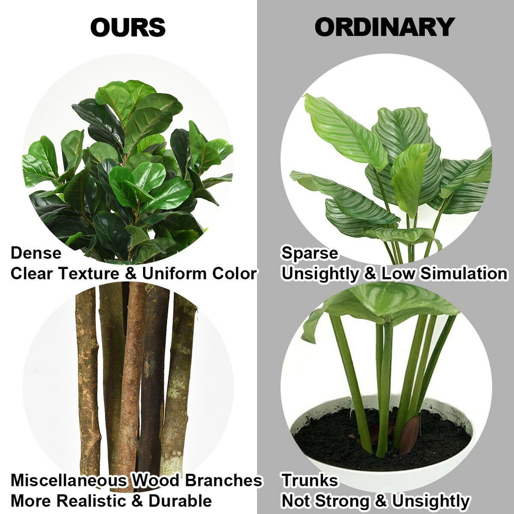 71 Inch Artificial Fiddle Leaf Fig Tree with Cement Weighted Planter, 232 Leaves