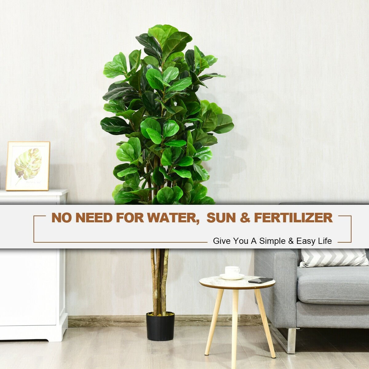 71 Inch Artificial Fiddle Leaf Fig Tree with Cement Weighted Planter, 232 Leaves
