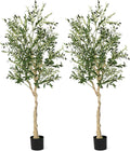6 Foot Artificial Olive Trees, 2 Pack with 72 Olives and Cement Filled Pots