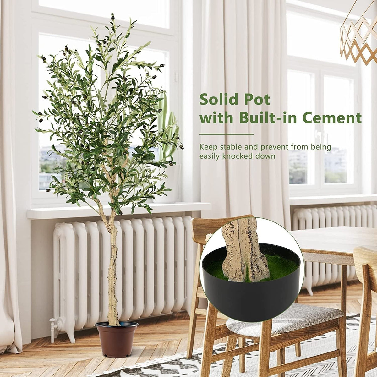6 Foot Artificial Olive Trees, 2 Pack with 72 Olives and Cement Filled Pots