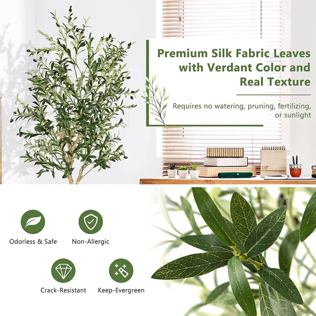 6 Foot Artificial Olive Trees, 2 Pack with 72 Olives and Cement Filled Pots