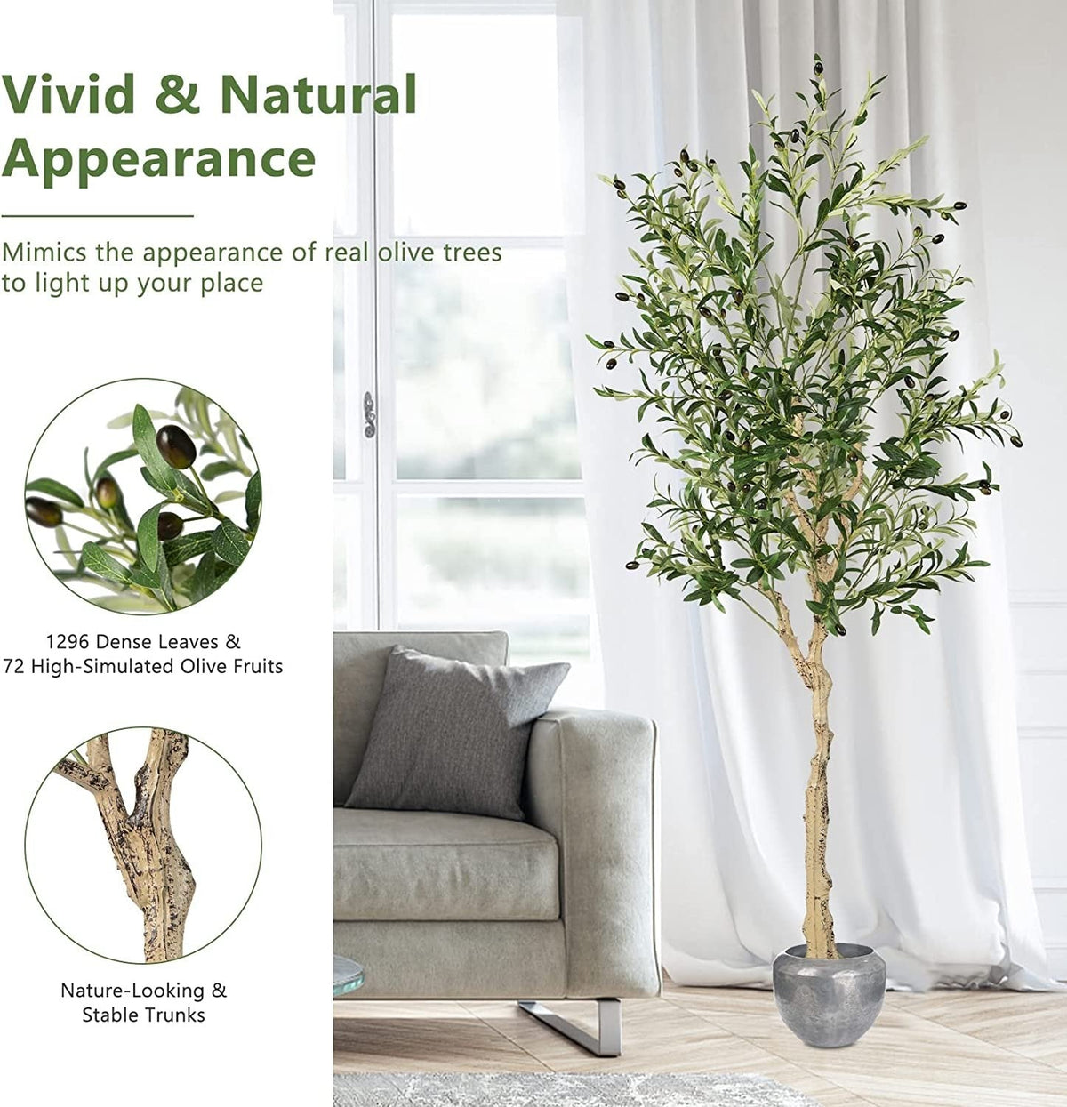 6 Foot Artificial Olive Trees, 2 Pack with 72 Olives and Cement Filled Pots