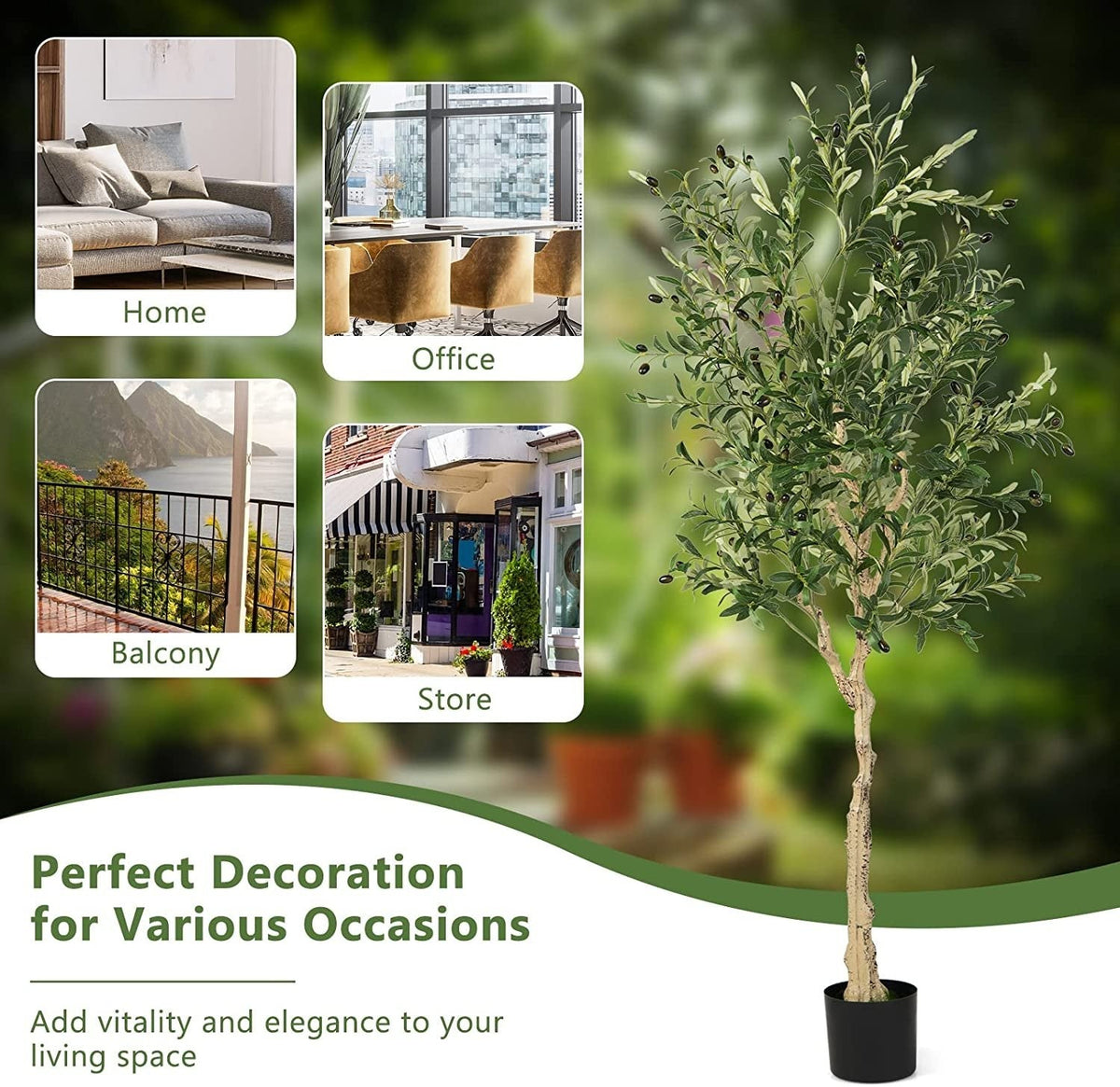 6 Foot Artificial Olive Trees, 2 Pack with 72 Olives and Cement Filled Pots