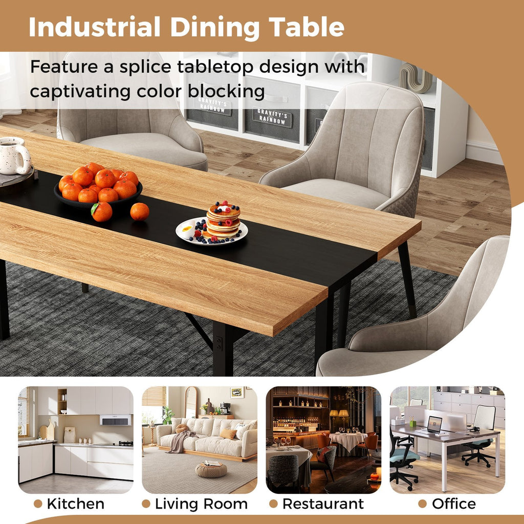 6 Feet Dining Table with Heavy-Duty Metal Frame for 6-8 People-Natural
