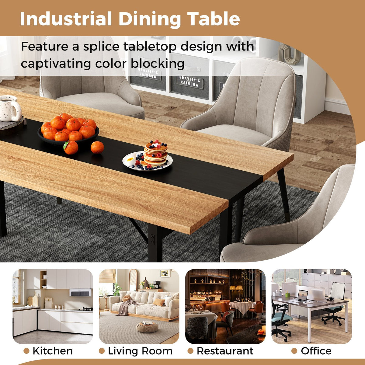 6 Feet Dining Table with Heavy-Duty Metal Frame for 6-8 People-Natural