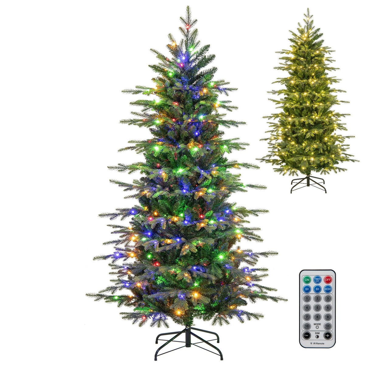 6 FT Pre-Lit Christmas Tree with 714 Tips, 260 Colour Changeable LEDs, Remote and Memory