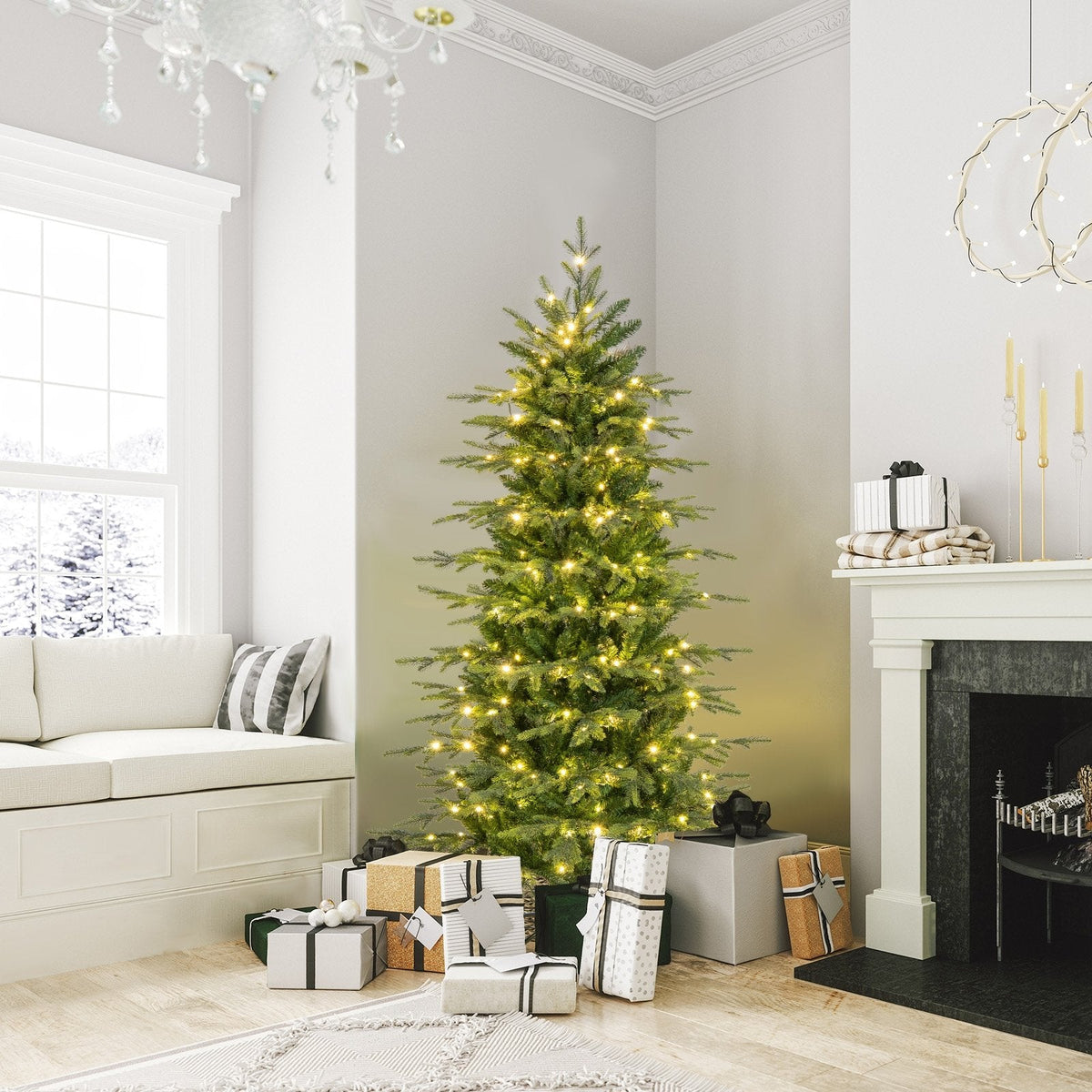 6 FT Pre-Lit Christmas Tree with 714 Tips, 260 Colour Changeable LEDs, Remote and Memory